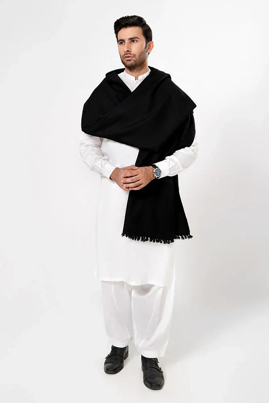 Men's Winter Wool Shawl - Black