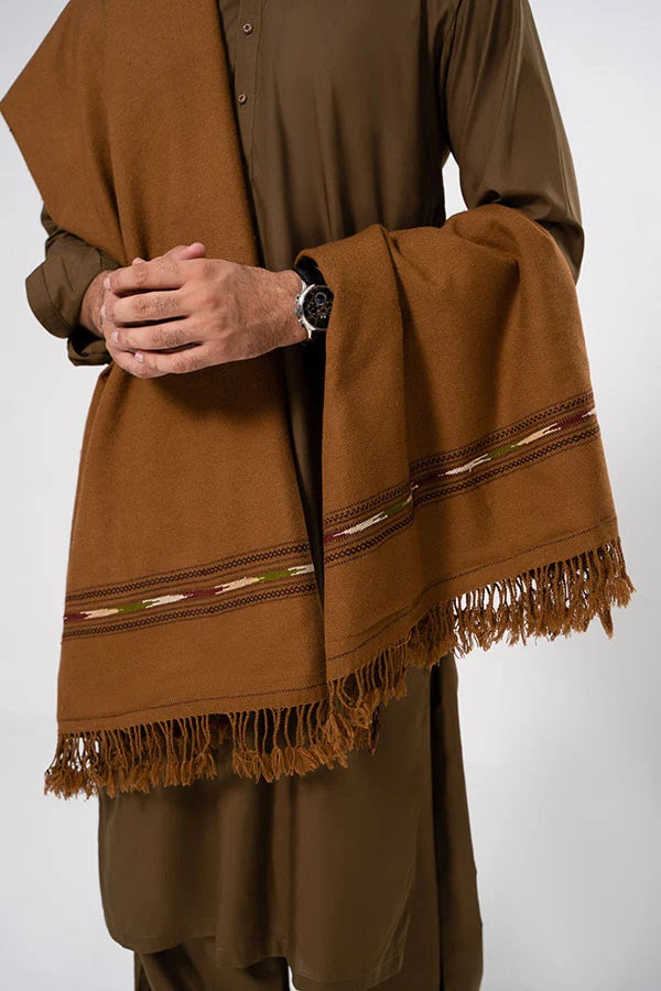 Men's Winter Wool Shawl - Copper Brown