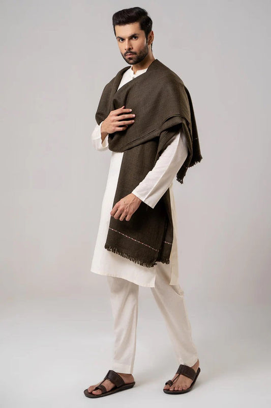 Men's Winter Wool Shawl - Dark Brown