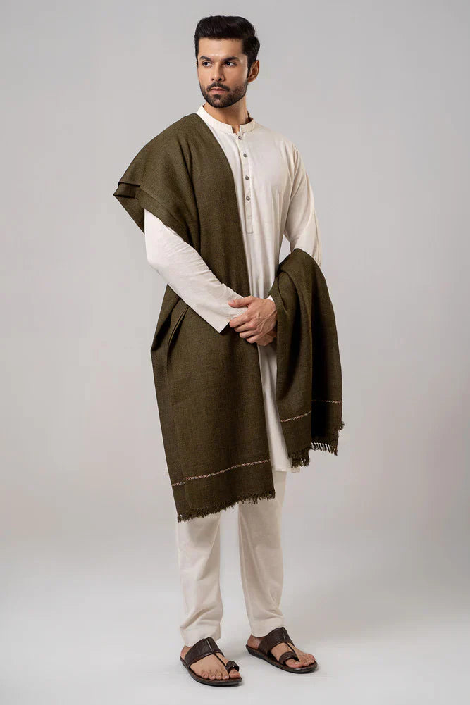 Men's Winter Wool Shawl - Olive Green