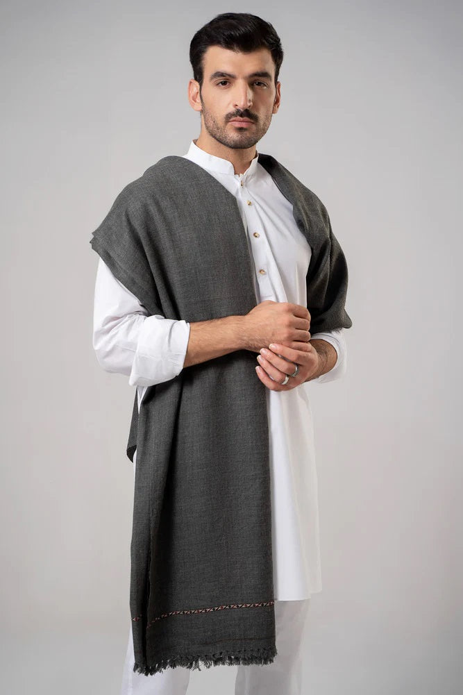Men's Winter Wool Shawl - Dark Grey