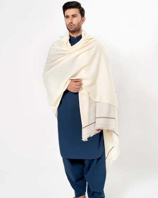 Men's Winter Wool Shawl - White