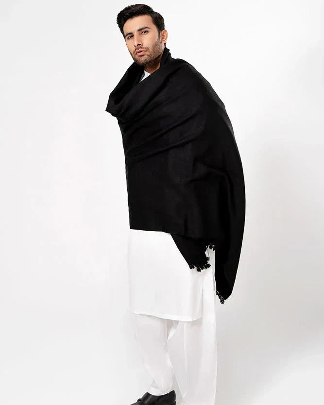 Men's Winter Wool Shawl - Black