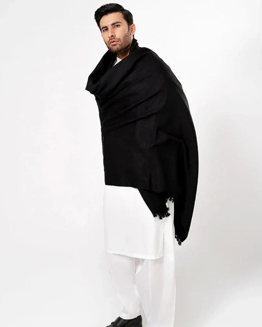 Men's Winter Wool Shawl - Black