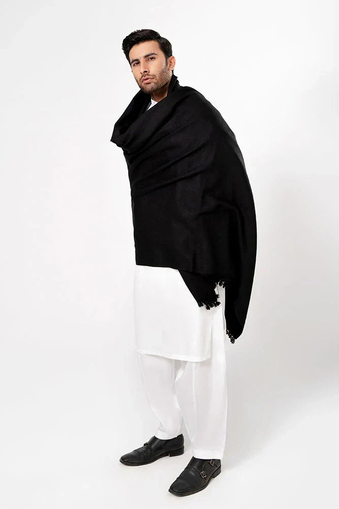 Men's Winter Wool Shawl - Black