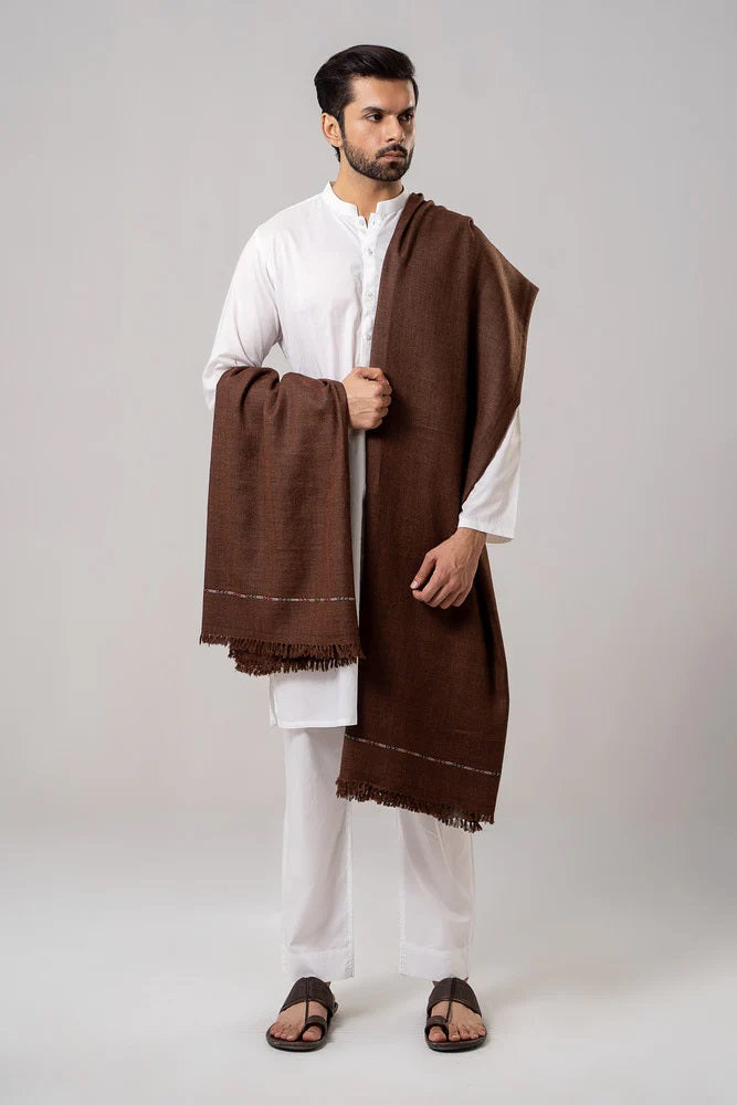Men's Winter Wool Shawl - Coffee Brown