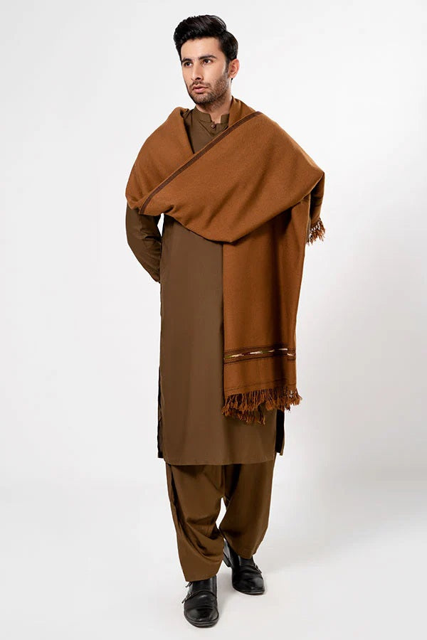 Men's Winter Wool Shawl - Copper Brown