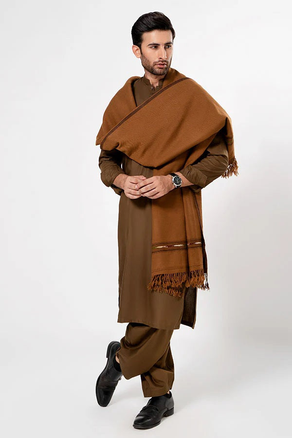 Men's Winter Wool Shawl - Copper Brown