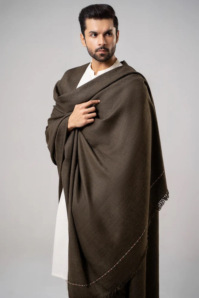 Men's Winter Wool Shawl - Dark Brown