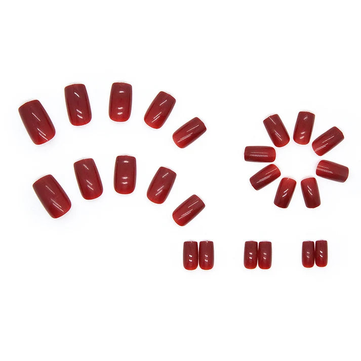 N-128 - Deep maroon - Press On Nail Set Of 24 - Free 24 Pcs Sticker Sheet Included