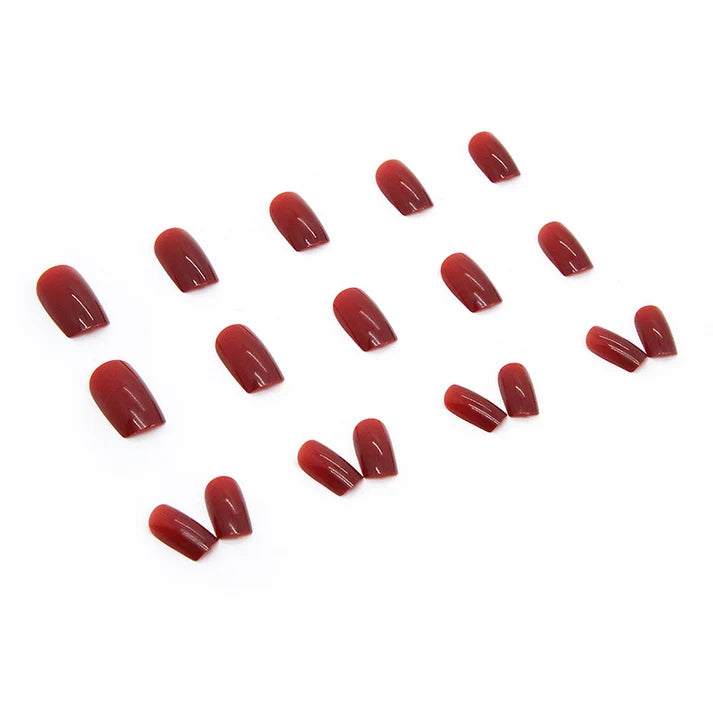 N-128 - Deep maroon - Press On Nail Set Of 24 - Free 24 Pcs Sticker Sheet Included