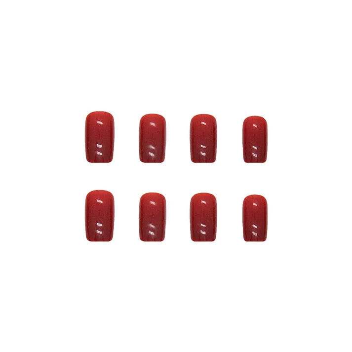 N-128 - Deep maroon - Press On Nail Set Of 24 - Free 24 Pcs Sticker Sheet Included