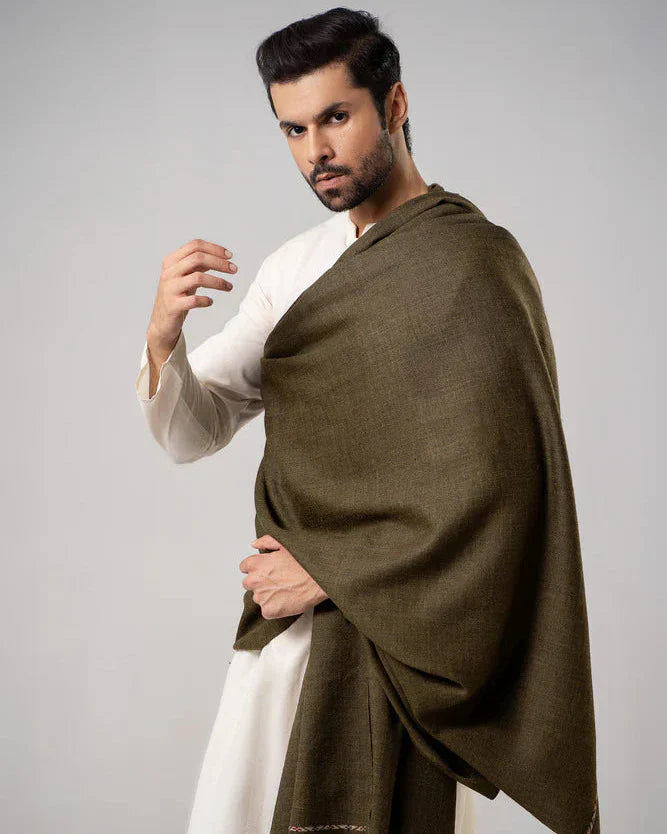 Men's Winter Wool Shawl - Olive Green