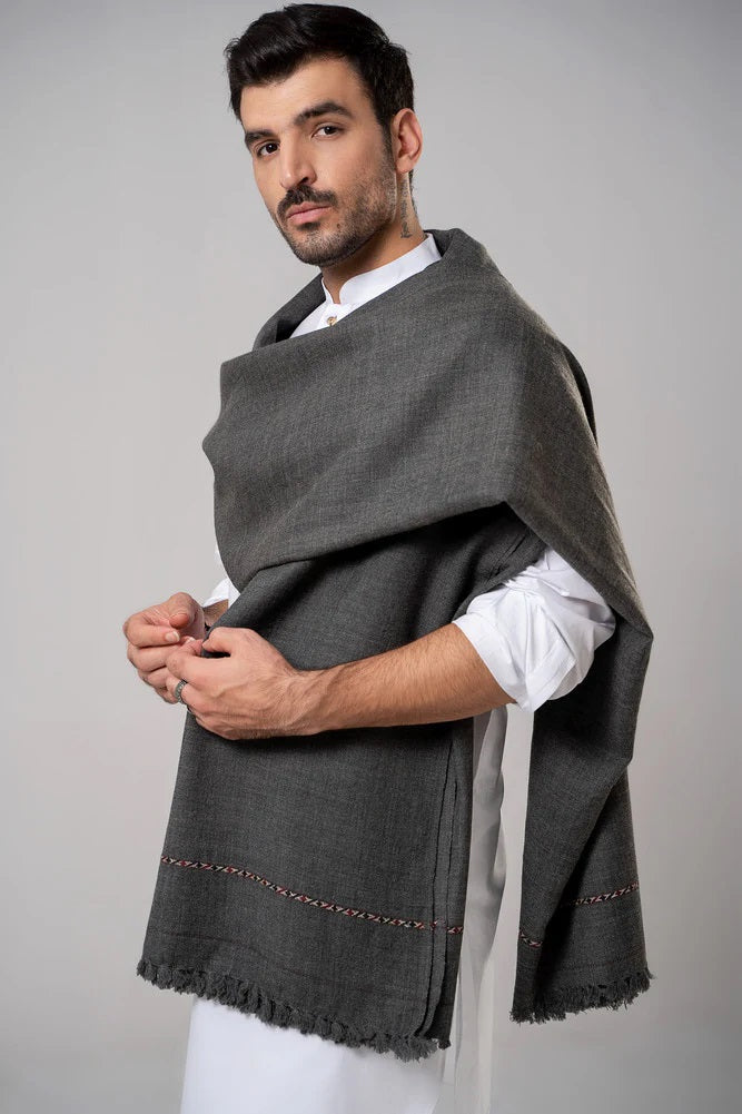 Men's Winter Wool Shawl - Dark Grey
